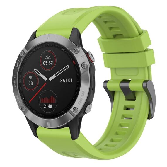 Per cinturino per orologio Garmin Fenix 6 GPS tinta unita nero con fibbia in silicone a sgancio rapido (verde lime)