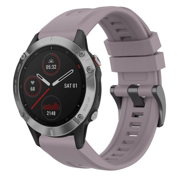 Per cinturino per orologio Garmin Fenix 6 GPS tinta unita nero con fibbia in silicone a sgancio rapido (viola)