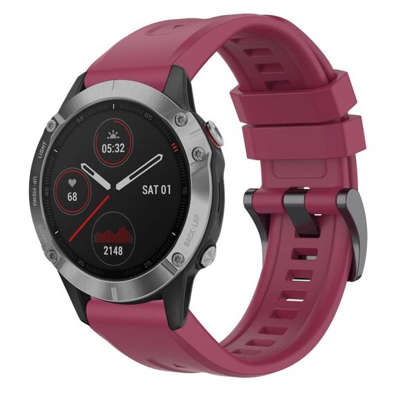 Per cinturino per orologio Garmin Fenix 6 GPS tinta unita nero con fibbia in silicone a sgancio rapido (vino rosso)