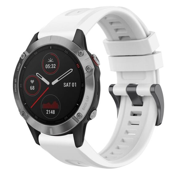 Per Garmin Fenix 6 GPS cinturino per orologio a sgancio rapido in silicone con fibbia nera tinta unita (bianco)