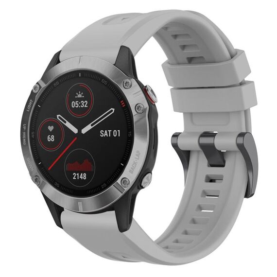Per Garmin Fenix 6 GPS cinturino per orologio a sgancio rapido in silicone con fibbia nera tinta unita (grigio)