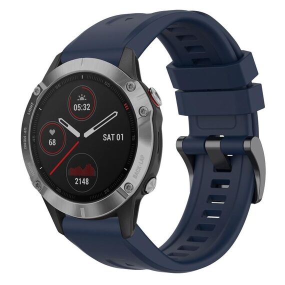 Per cinturino per orologio Garmin Fenix 6 GPS tinta unita nero con fibbia in silicone a sgancio rapido (blu scuro)