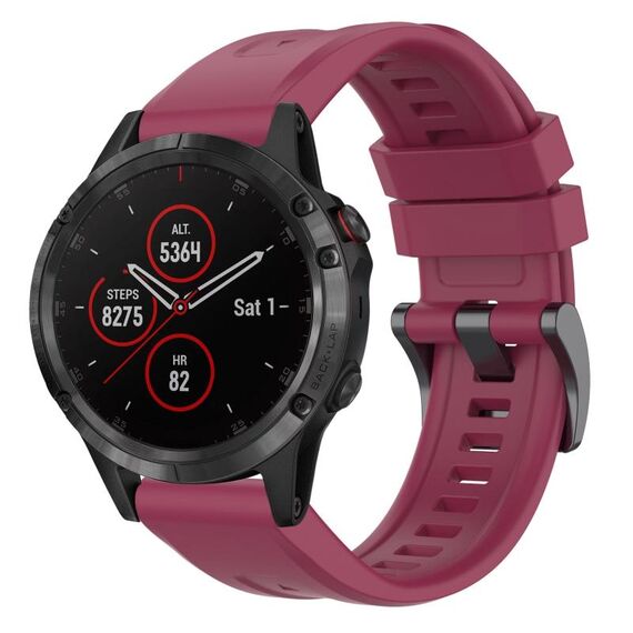 Per Garmin Fenix 5 / Fenix 5 Plus Cinturino per orologio a sgancio rapido in silicone con fibbia nera tinta unita (vino rosso)