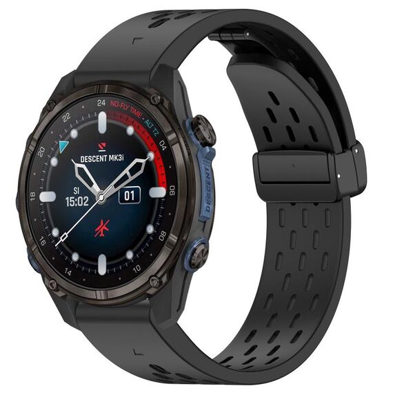 Per cinturino in silicone con fibbia pieghevole magnetica per Garmin Descent MK3i 43mm 20mm (nero)