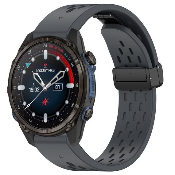 Per cinturino in silicone con fibbia pieghevole magnetica per Garmin Descent MK3i 43mm 20mm (grigio scuro)
