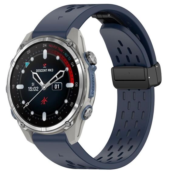 Per Garmin Descent MK3 43 mm 20 mm fori cinturino orologio in silicone con fibbia pieghevole magnetica (mezzanotte)