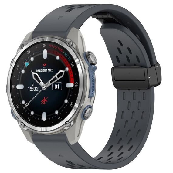Per cinturino in silicone con fibbia pieghevole magnetica per Garmin Descent MK3 43mm 20mm (grigio scuro)