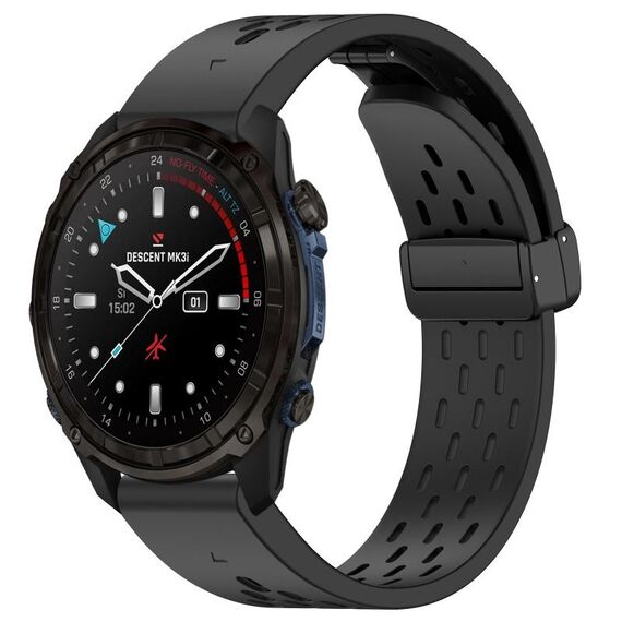 Per Garmin Descent MK3i / MK3 51mm 26mm Fori Cinturino in silicone con fibbia pieghevole magnetica (Nero)