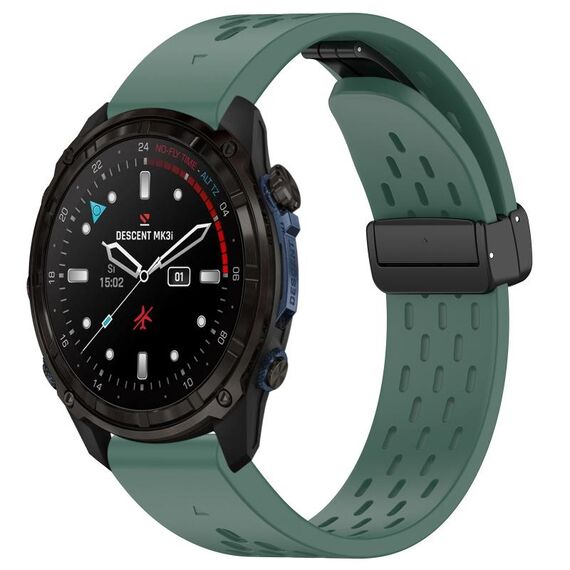 Per Garmin Descent MK3i / MK3 51mm 26mm Fori Magnetico Chiusura con fibbia pieghevole Cinturino in silicone (Verde scuro)