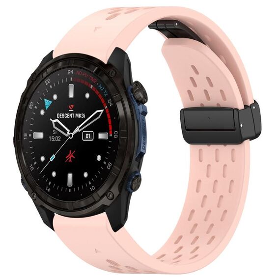 Per Garmin Descent MK3i / MK3 51 mm 26 mm fori cinturino orologio in silicone con fibbia pieghevole magnetica (rosa)