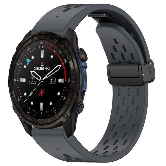 Per Garmin Descent MK3i / MK3 51mm 26mm Fori Cinturino in silicone con fibbia pieghevole magnetica (Grigio scuro)