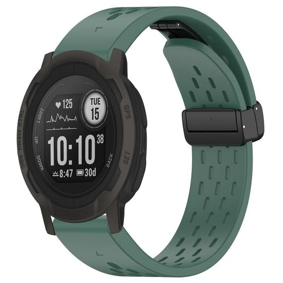 Per cinturino in silicone con fibbia pieghevole magnetica con fori da 22 mm Garmin Instinct 2 / Instinct (verde scuro)