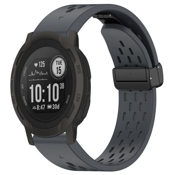 Per cinturino in silicone con fibbia pieghevole magnetica con fori da 22 mm per Garmin Instinct 2 / Instinct (grigio scuro)