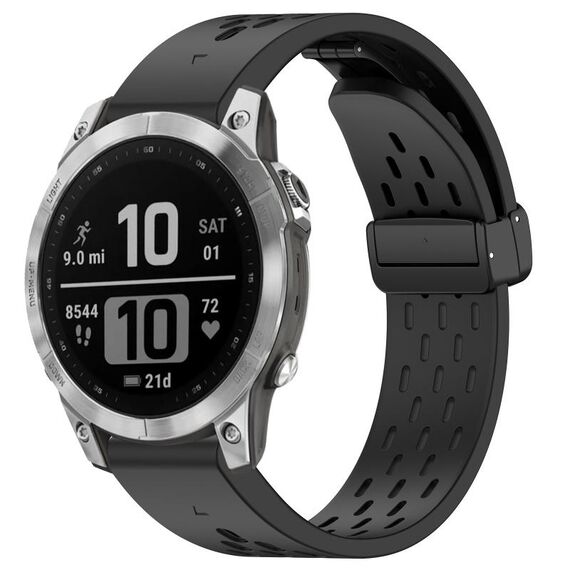 Per cinturino in silicone con fibbia pieghevole magnetica con fori da 22 mm per Garmin Fenix 7 / Fenix 7 Pro (nero)