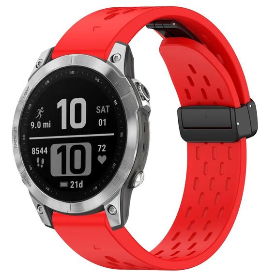 Cinturino per orologio in silicone con fibbia pieghevole magnetica con fori da 22 mm per Garmin Fenix 7 / Fenix 7 Pro (rosso)