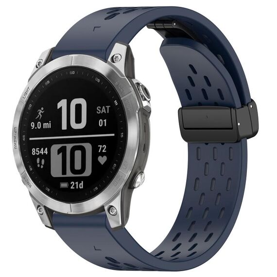 Per Garmin Fenix 7 / Fenix 7 Pro Cinturino in silicone con fibbia pieghevole magnetica con fori da 22 mm (mezzanotte)