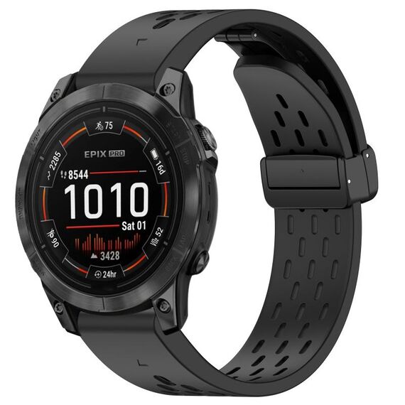 Per cinturino in silicone con fibbia pieghevole magnetica Garmin Epix Pro 47mm 22mm (nero)
