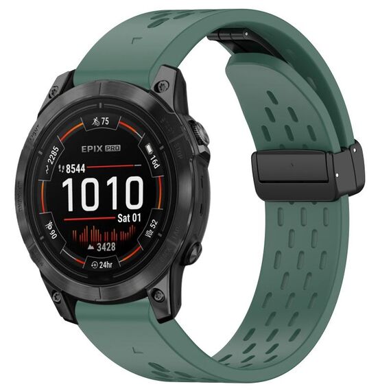 Per cinturino in silicone con fibbia pieghevole magnetica Garmin Epix Pro 47mm 22mm (verde scuro)
