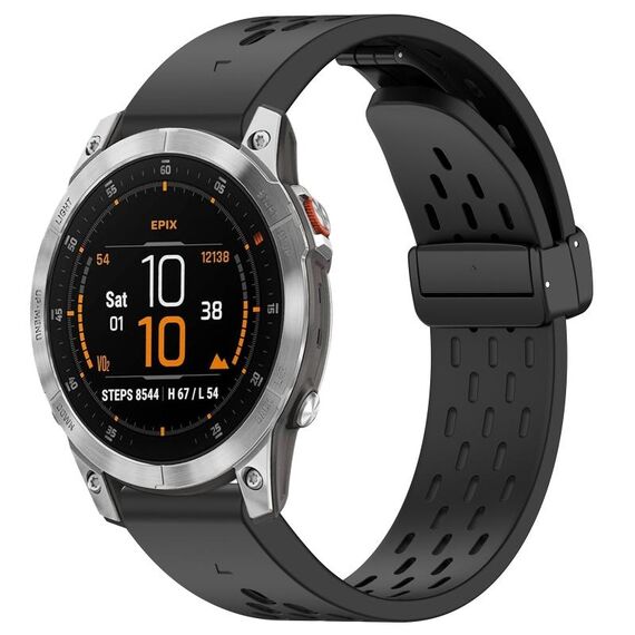 Per Garmin Epix Gen2 / Epix Pro Gen2 cinturino in silicone con fibbia pieghevole magnetica con fori da 47 mm (nero)