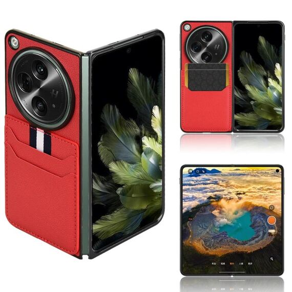 Per OPPO Find N3 Litchi Texture Slot per schede Cover posteriore Custodia per telefono (Rosso)