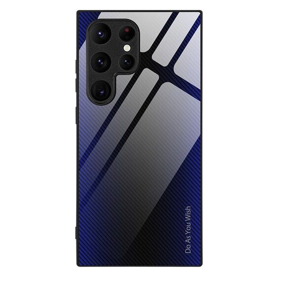 Per Samsung Galaxy S24 Ultra 5G Custodia per telefono in vetro TPU con trama sfumata (blu scuro)