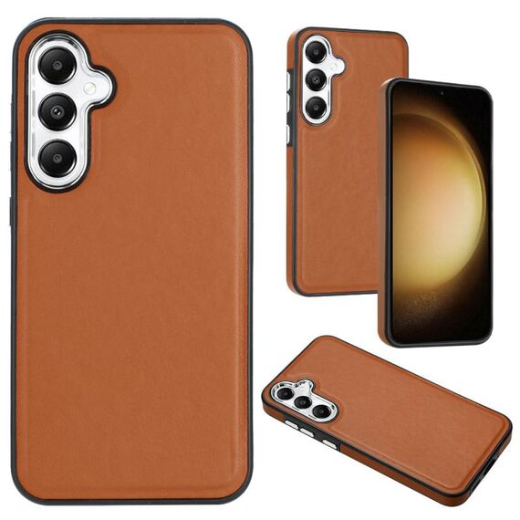 Custodia per telefono a copertura totale con texture in pelle per Samsung Galaxy S24 5G (marrone)