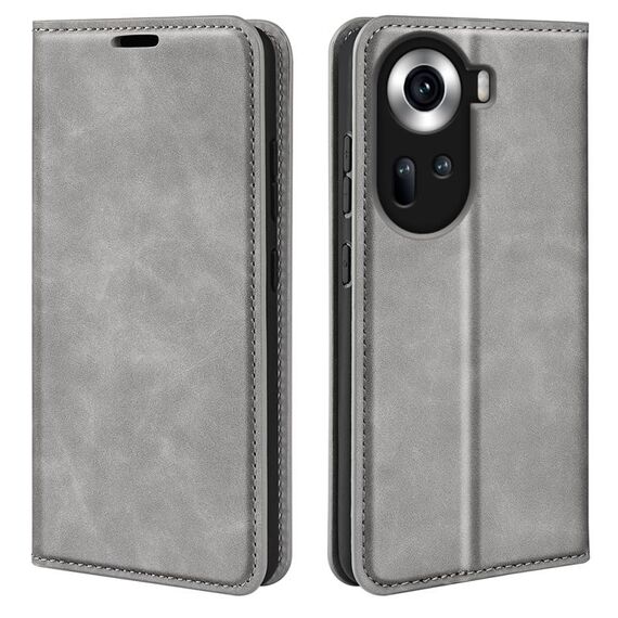 Per OPPO Reno 11 5G Global Retro-skin Custodia in pelle con aspirazione magnetica (grigio)