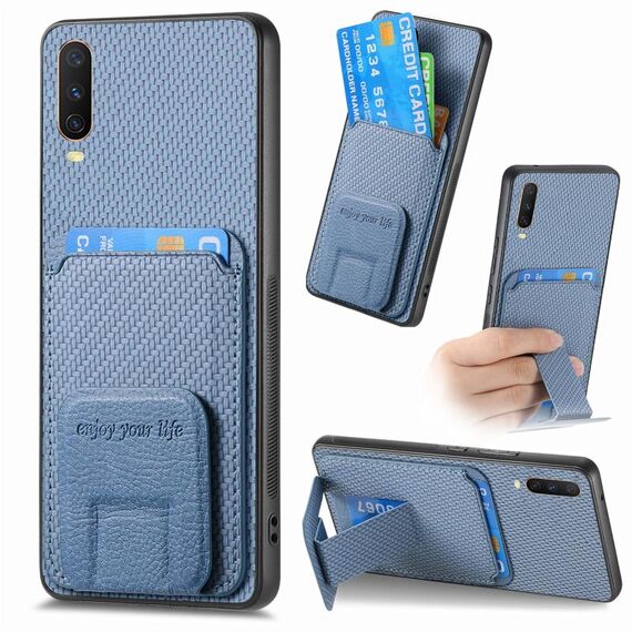 Per vivo Y12 / Y15 / Y17 / Y3 Custodia per telefono con supporto pieghevole in fibra di carbonio (blu)