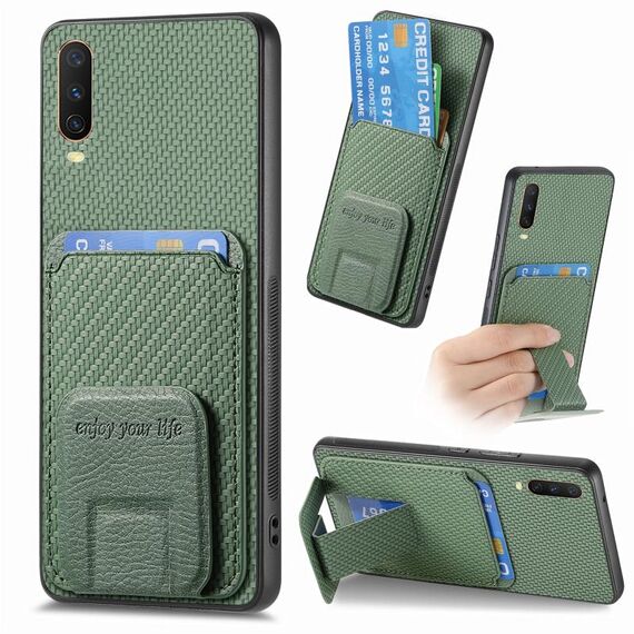 Per vivo Y12 / Y15 / Y17 / Y3 Custodia per telefono con supporto pieghevole in fibra di carbonio (verde)
