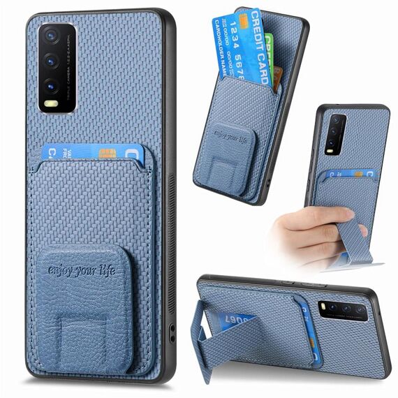 Custodia pieghevole per telefono con supporto pieghevole per borsa in fibra di carbonio per vivo Y20 (blu)