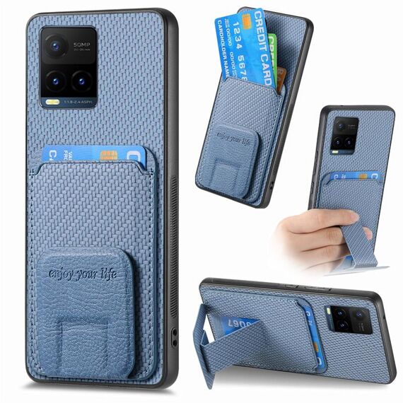 Per vivo Y21s Custodia per telefono con supporto pieghevole in fibra di carbonio (blu)