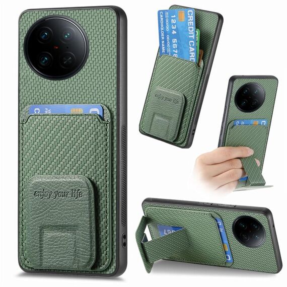 Custodia pieghevole per telefono con supporto pieghevole per borsa in fibra di carbonio per vivo X90 (verde)