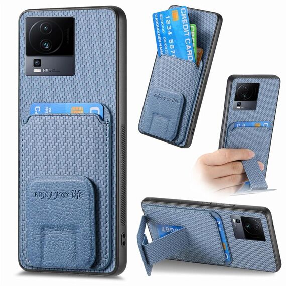 Per vivo iQOO Neo 7 SE Custodia per telefono con supporto pieghevole in fibra di carbonio (blu)