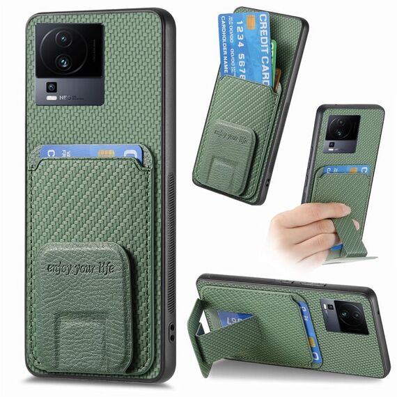 Custodia pieghevole per telefono con supporto pieghevole per carta in fibra di carbonio per vivo iQOO Neo 7 SE (verde)