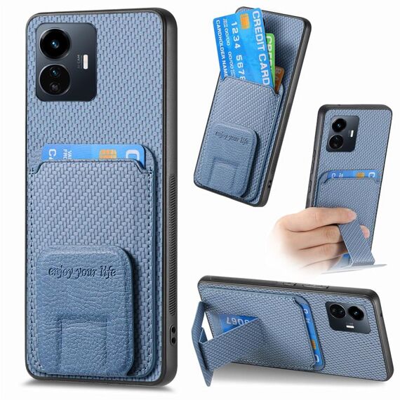 Per vivo Y77 5G Custodia per telefono con supporto pieghevole in fibra di carbonio (blu)