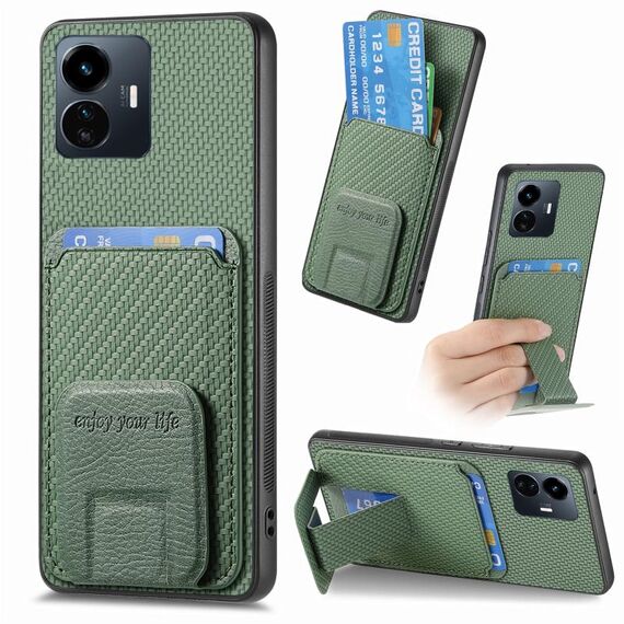 Per vivo Y77 5G Custodia per telefono con supporto pieghevole in fibra di carbonio (verde)