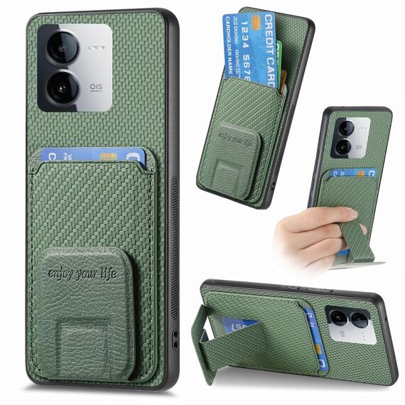 Per vivo iQOO Z8X Custodia per telefono con supporto pieghevole in fibra di carbonio (verde)