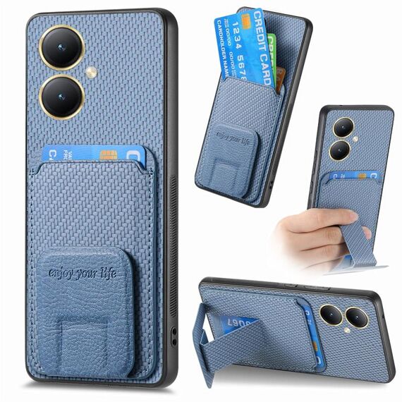 Per Vivo Y35M+ Custodia per telefono con supporto pieghevole in fibra di carbonio (blu)