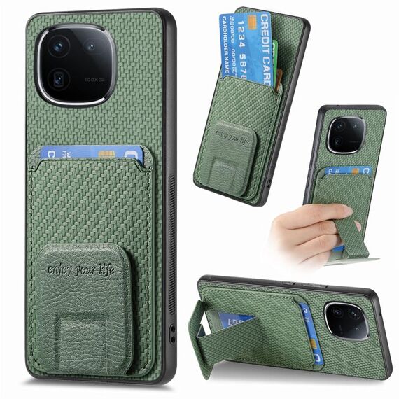 Per vivo iQOO 12 Custodia per telefono con supporto pieghevole per carta in fibra di carbonio (verde)
