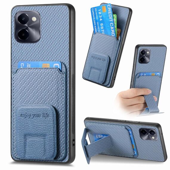 Per vivo Y100i Custodia per telefono con supporto pieghevole in fibra di carbonio (blu)