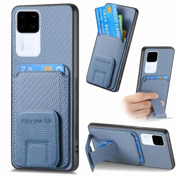Custodia pieghevole per telefono con supporto pieghevole per carta in fibra di carbonio per vivo S18 (blu)