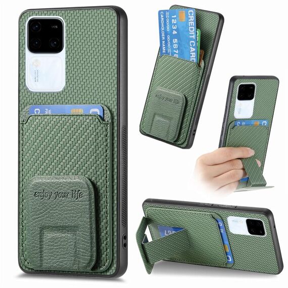 Per vivo S18 Custodia per telefono con supporto pieghevole per carta in fibra di carbonio (verde)