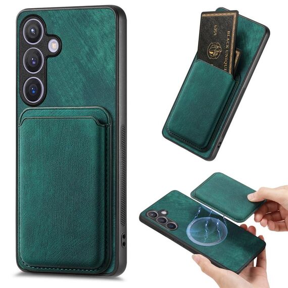 Custodia magnetica per telefono retrò in pelle per Samsung Galaxy S24 5G (verde)