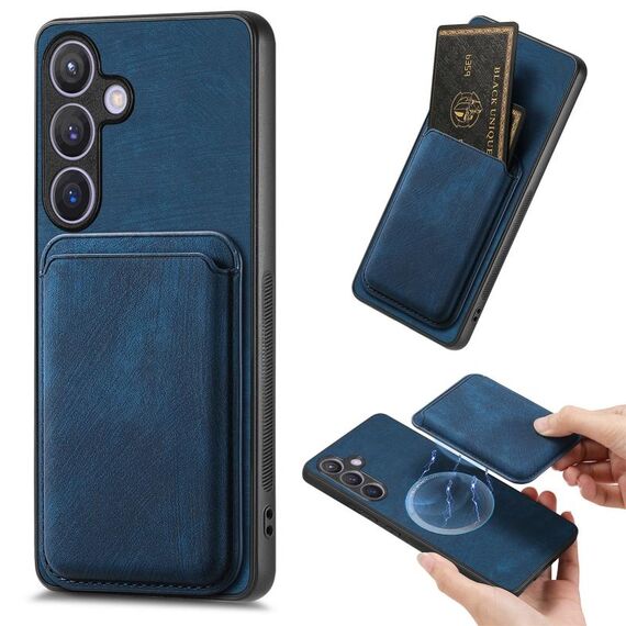 Custodia magnetica per telefono retrò in pelle per Samsung Galaxy S24 5G (blu)