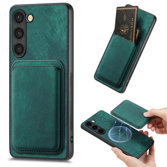 Custodia magnetica per telefono retrò in pelle per Samsung Galaxy S23+ 5G (verde)