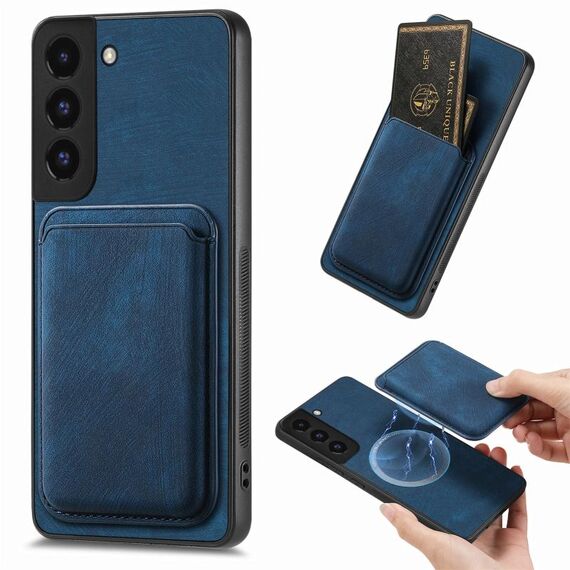 Per Samsung Galaxy S22 5G Borsa per carte in pelle retrò Custodia magnetica per telefono (blu)