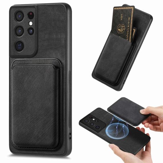 Custodia magnetica per cellulare retrò in pelle per Samsung Galaxy S21 Ultra 5G (nera)