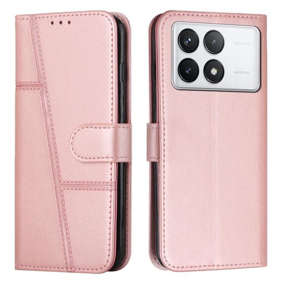 Custodia per telefono in pelle con fibbia in pelle di vitello con cuciture per Xiaomi Redmi K70 / K70 Pro (oro rosa)
