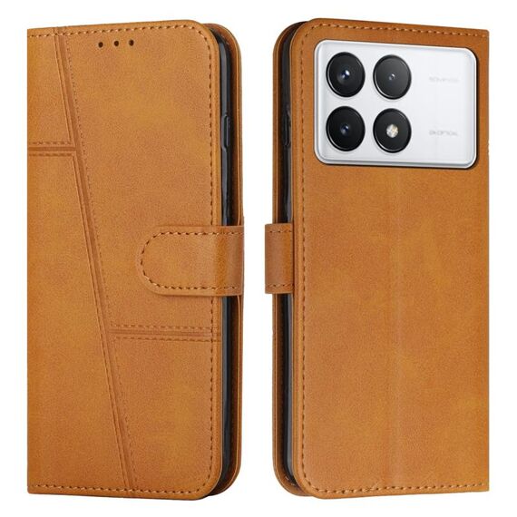Custodia per telefono in pelle con fibbia in pelle di vitello con cuciture per Xiaomi Redmi K70 / K70 Pro (giallo)