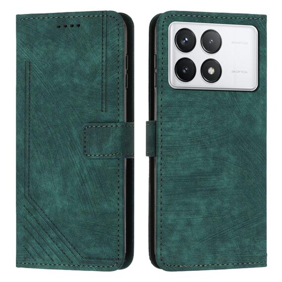 Custodia per telefono in pelle con motivo a strisce Skin Feel per Xiaomi Redmi K70E con cordino lungo (verde)
